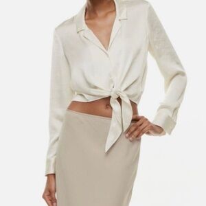 Aritzia Wilfred Tie-Front Satin Blouse